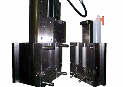 Epoxy Cartridge mould. Twin wall container with hydraulic sequential core extraction.